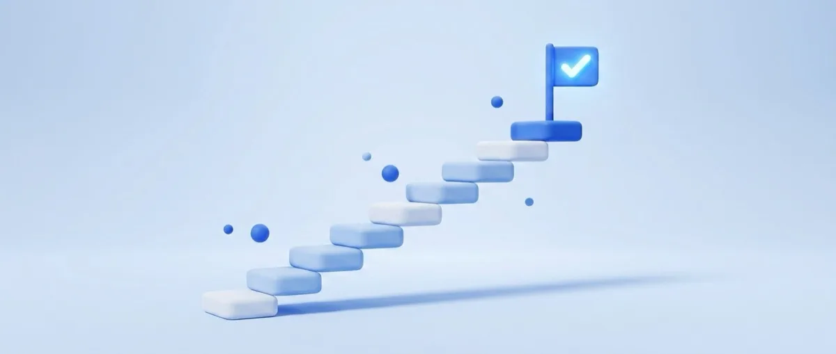 An ascending path of eleven steps with a flag on the top step