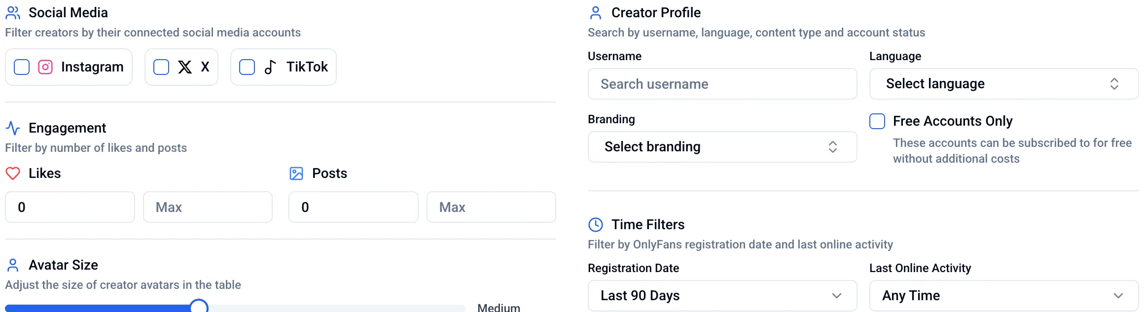 Advanced Search Filters - Detailed Creator Filtering