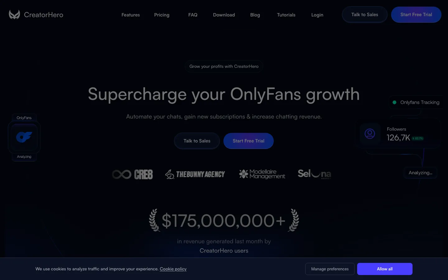 Screenshot of the CreatorHero homepage