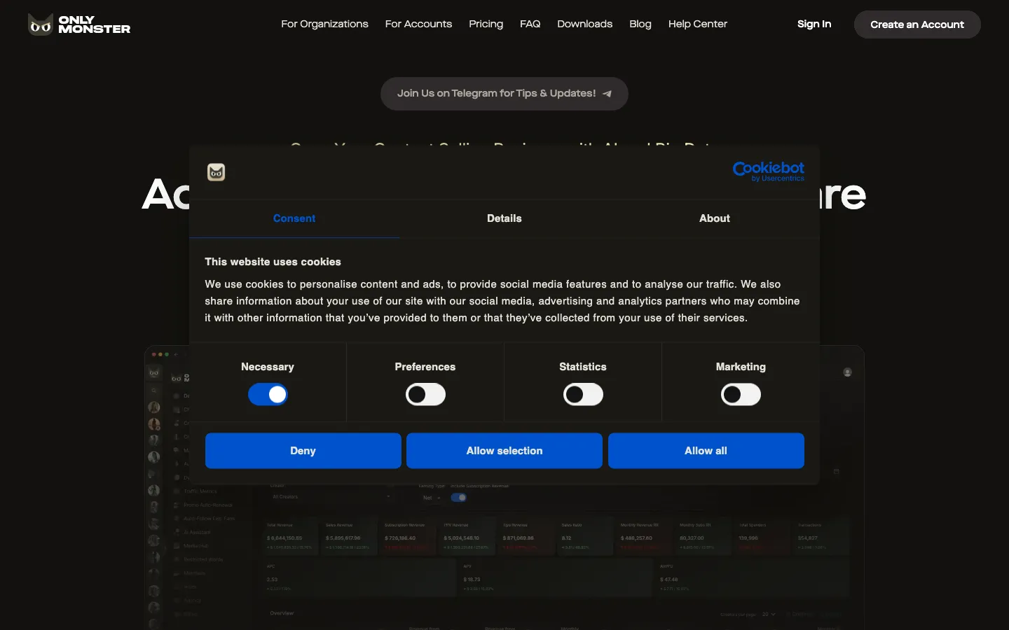 Screenshot of the OnlyMonster homepage