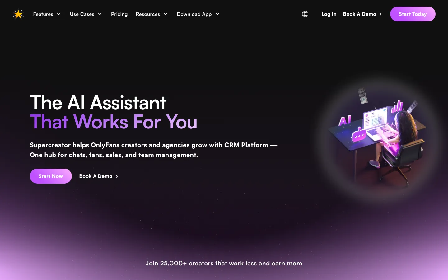 Screenshot of the Supercreator homepage